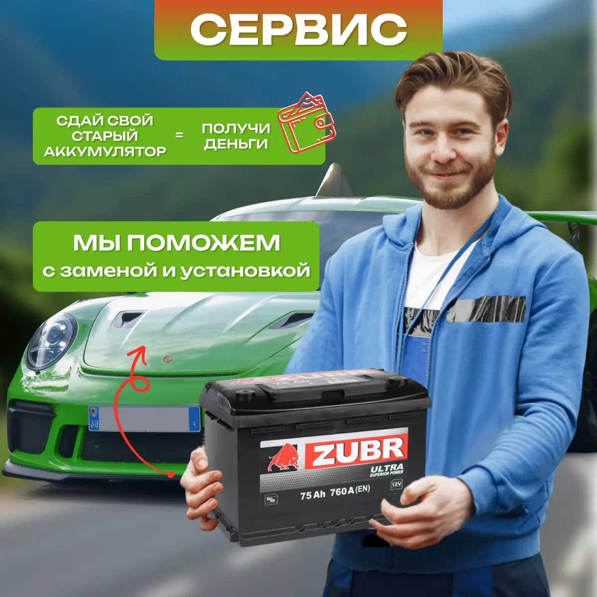 Аккумулятор автомобильный Zubr Ultra 6СТ-75 обр.