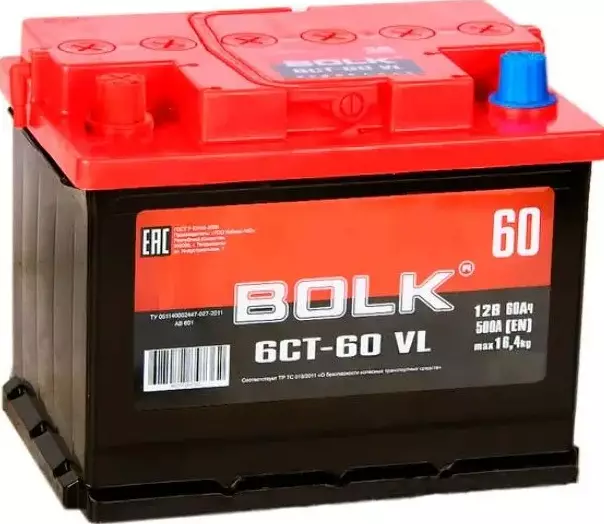 Аккумулятор автомобильный BOLK Россия 6СТ-60 Ач прям.