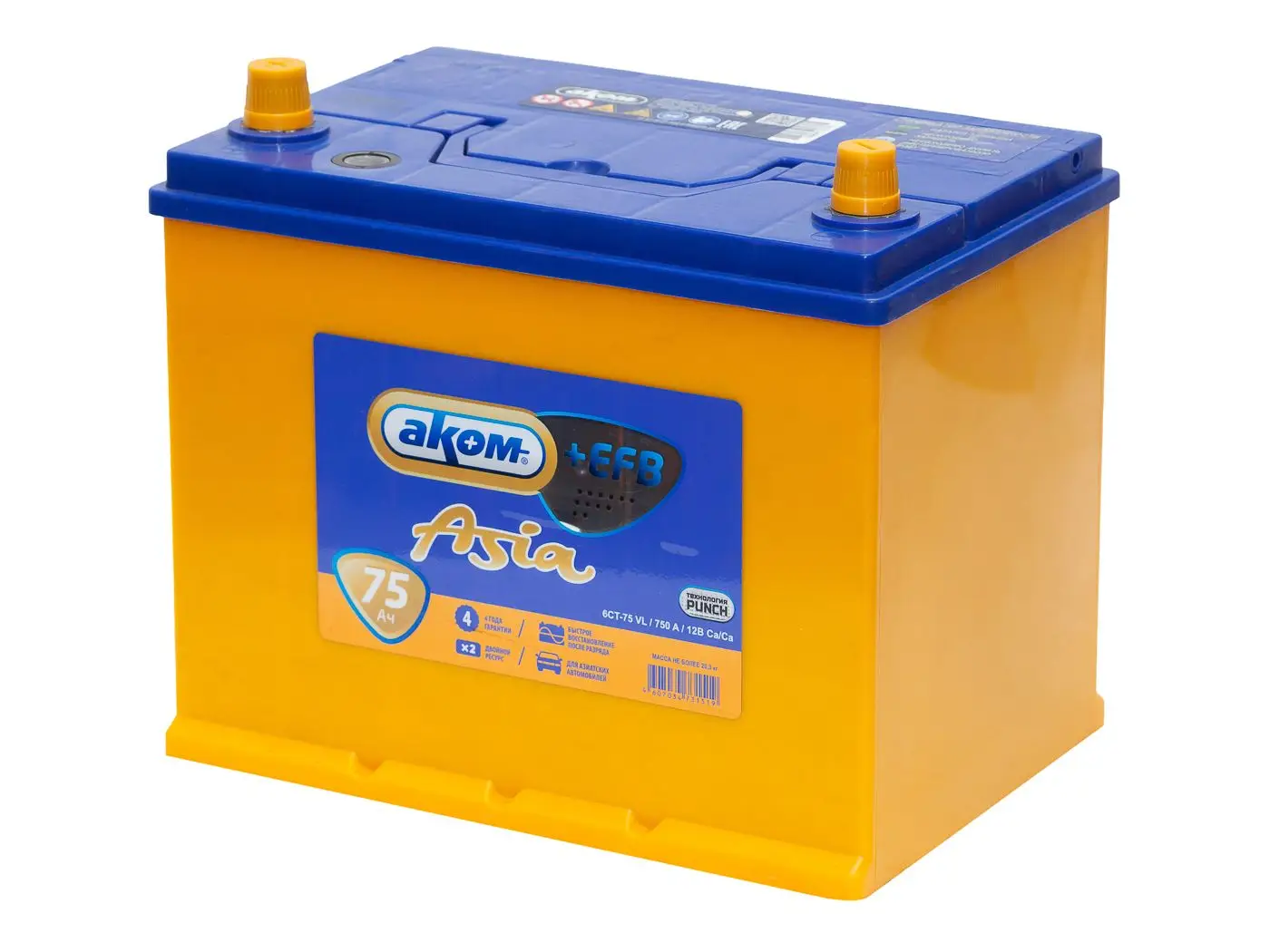 Аккумулятор АКОМ ASIA EFB 75.1 Ah 720 A ПП (260x173x225) D26R