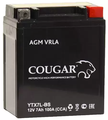 Аккумулятор мотоциклетный COUGAR AGM VRLA 12V7 YTX7L-BS