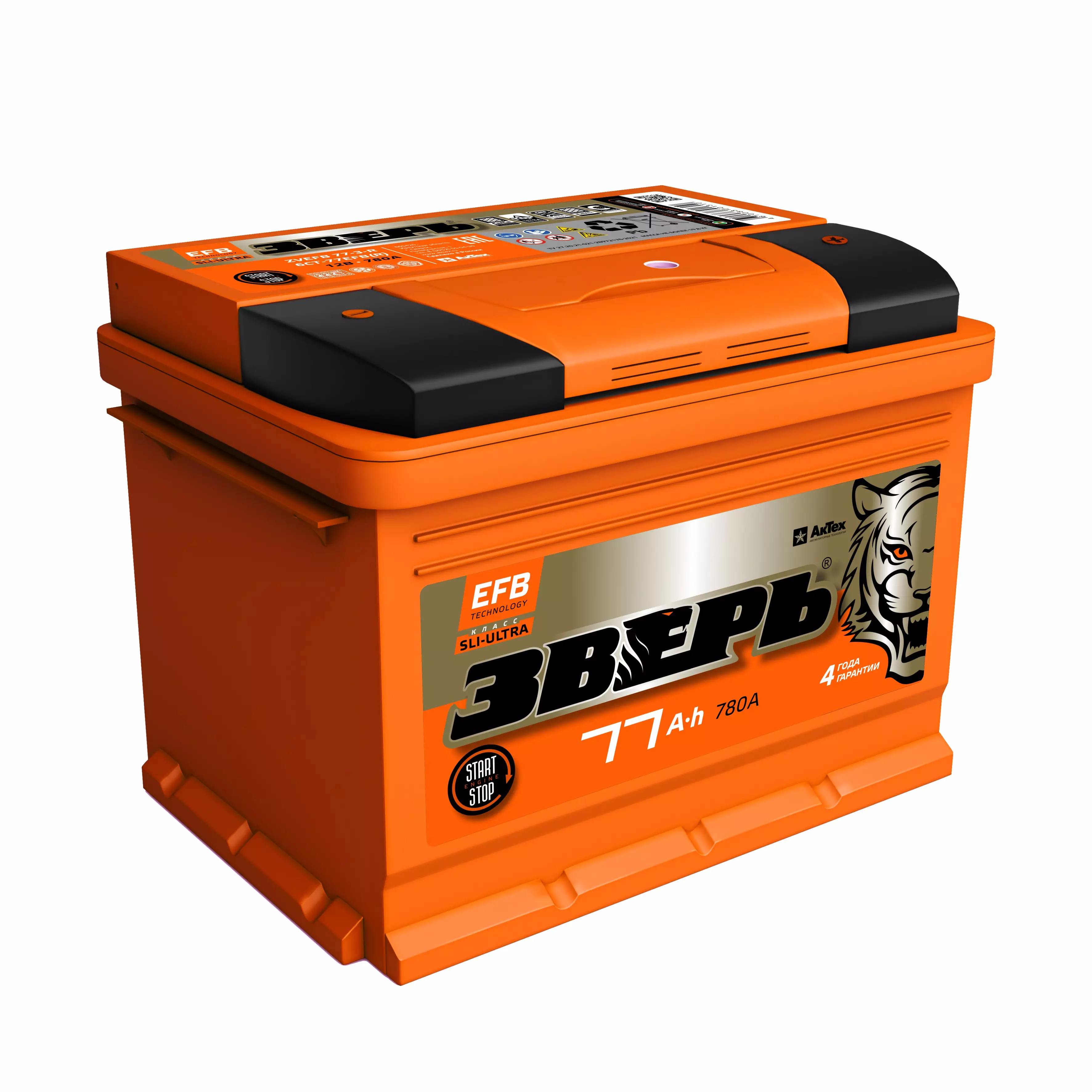Аккумулятор автомобильный ЗВЕРЬ EFB 77.0 Ah 780 А ПП (278x175x190) L3