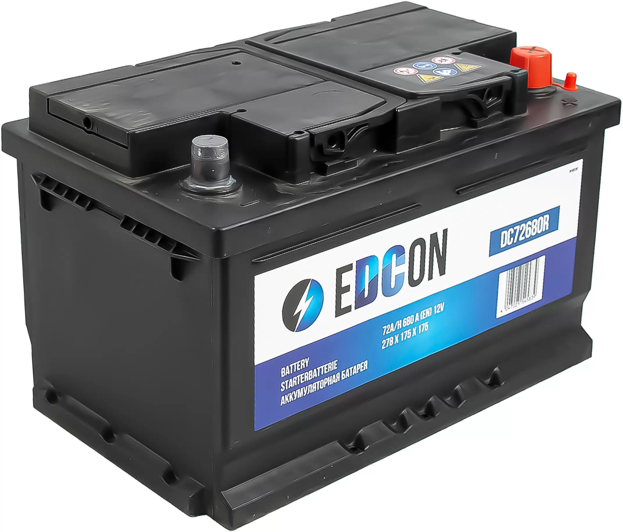 Аккумулятор автомобильный EDCON 72Ah 680A ОП (278х175х175) LB3