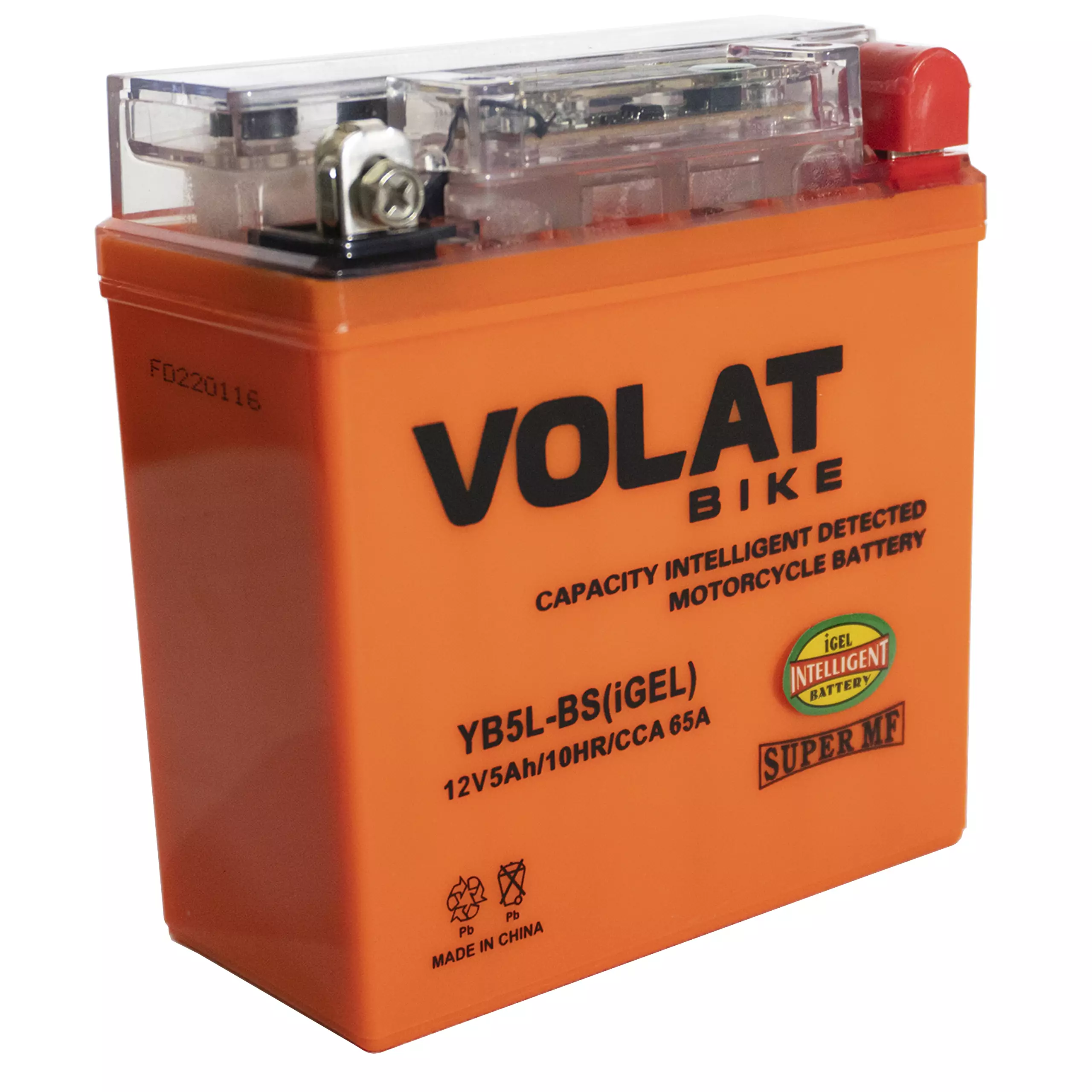 Аккумулятор мотоциклетный Volat 5Ah 65А YB5L-BS ОП (iGEL) R+ (119x60x129)