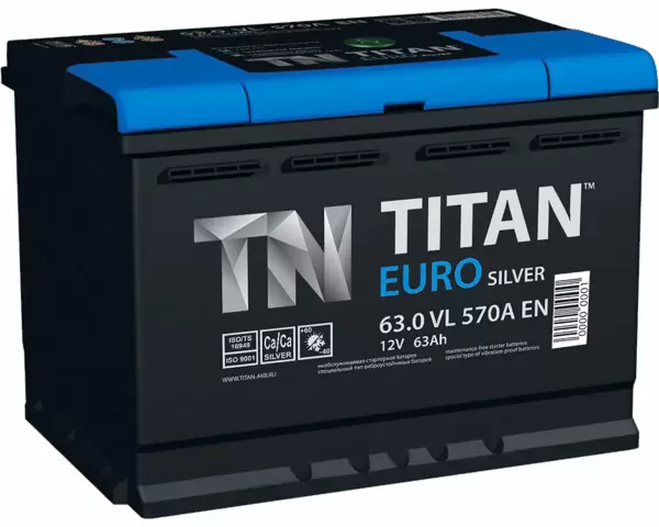 Аккумулятор автомобильный Titan Euro Silver 6СТ-63 Ач прям.