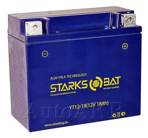 Аккумулятор мотоциклетный STARKSBAT YT12-18 (AGM) 18 Ач