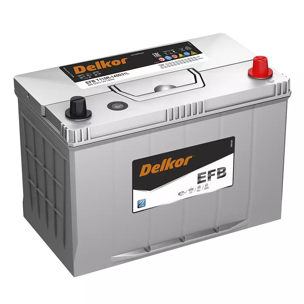 Аккумулятор автомобильный DELKOR EFB T110 145D31L оп 90Ач 820А 302х172х220 борт [D31]